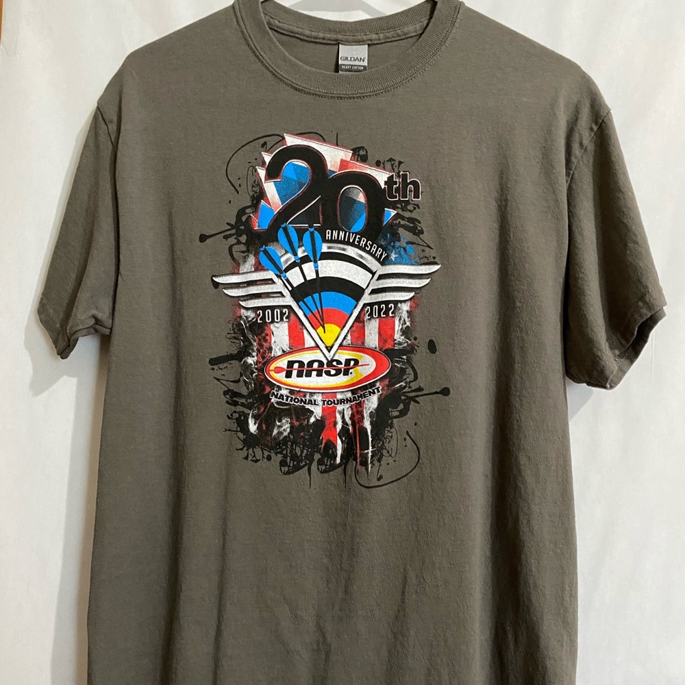 NASP National Archery Schools Bow Arrow 20th Anniversary Gray Grey Med Tee shirt